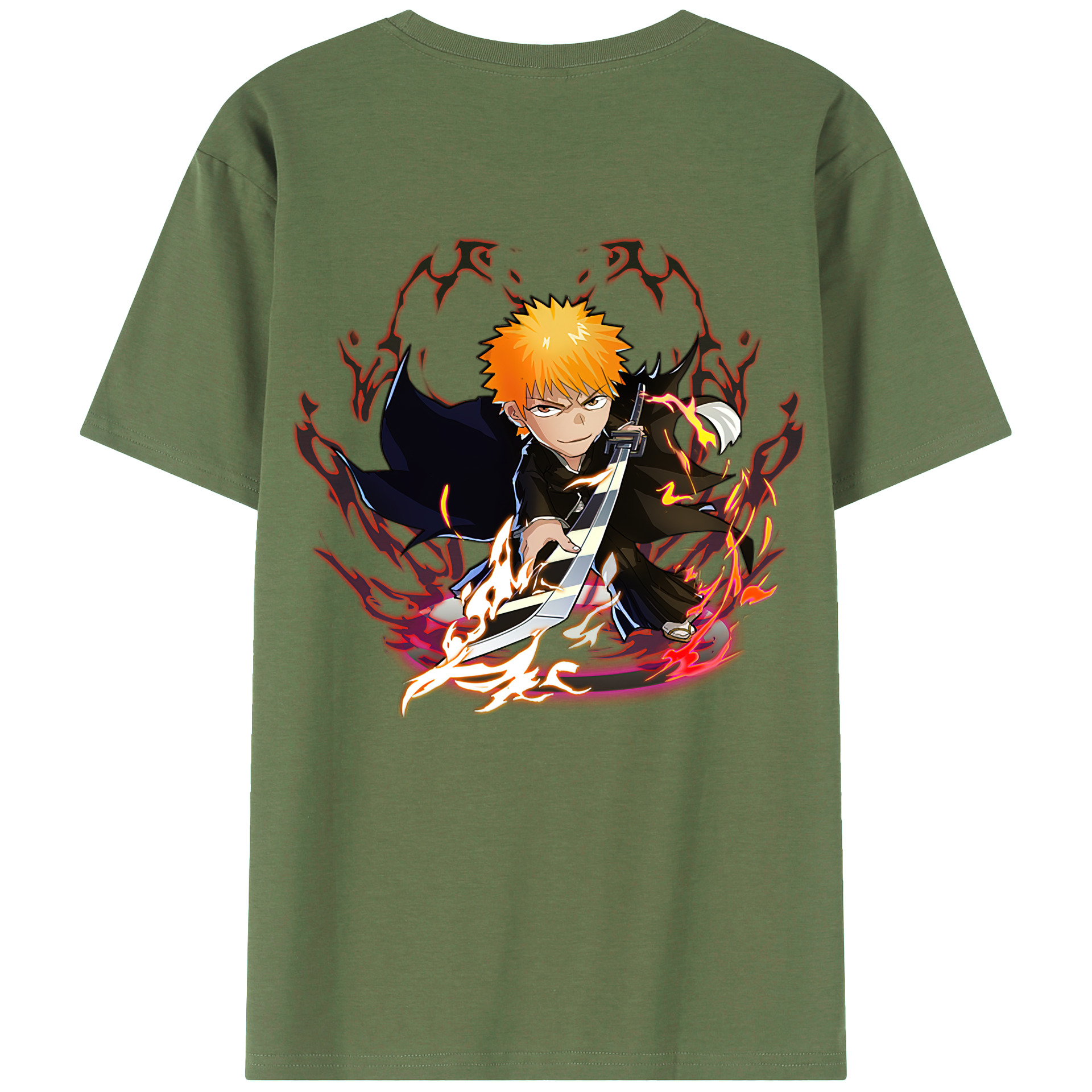 （画像用） ブリーチ 黒崎一護（くろさき いちご）BLEACH Kurosaki Ichigo 綿100％ メンズ半袖Tシャツ（バックプリント） 通気性